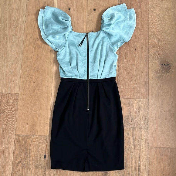 NWT BCBGeneration Ruffle Sleeve Cupro & Ponte Dress - Teal and Black - Size 4 - Picture 7 of 15